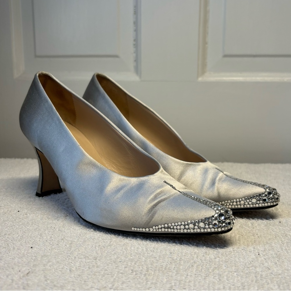 Anne Klein - Elegant Rhinestone &  Silver Satin Women's Heels